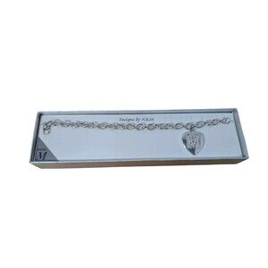K&M Silver M Heart Charm Bracelet 8 in Original Box
